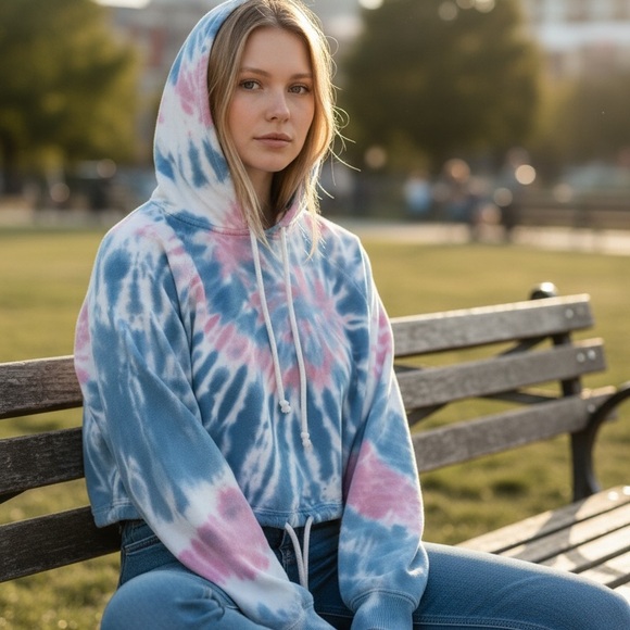 Hollister Tops - Hollister Blue and Pink Tie-Dye Hoodie
